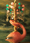 Tropical Flamingo Bird Swag Lamp Chandelier Crystal Brass Porcelain Glass