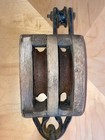 Vintage Wood Cast Iron Metal Block   Tackle Double Pulley Barn Boat Antique 17   