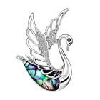 Silver Metal Swan Brooch Pin Abalone Shell Rhinestone Multicolor Bird Fashion