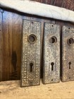 Set Of 4 Antique Ornate Floral Door Knob Stamped Metal Back Plate Vintage Flower
