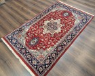 Indo Per sian Heriz Rug 4x6  Red And Navy Hand Knotted Traditional Oriental Rug