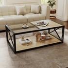 Modern Industrial Coffee Table  Glass Wood Mdf Top