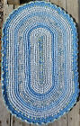 Rag Rug Crocheted Oval Light Blues 38  By 23  Washable
