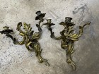 Pair Of Antique Vintage Louis Xv-style Rococo Cast Bronze Wall Candle Sconces