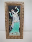 Vtg Persian Painting Dancer Khatam Inlaid Wood Marquetry Frame 11 5 x5 5 