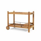 Bonneau Outdoor Acacia Wood 2 Tiered Bar Cart With Bottle Holders  Teak And Blac