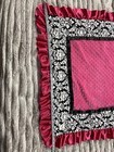 The Baby Guy Minky Blanket Dot Pink Satin Ruffles White Flowers Black Trim 34x39