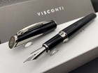 Visconti Italy Pininfarina Xl Black   Steel Fountain Pen Medium Nib  395 New