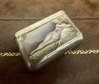 Wonderful French Erotic Reclining Nude Silver   Enamel Vesta Case  Paris  C1900