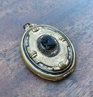 Vintage Gold   Black Enamel Mourning Locket Black Cameo Center 1 75    Pendant