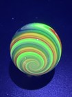Contemporary Handmade Art Glass Marble 1 02  Bright Swirl Colors  Uv Green Glow