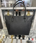 Michael Kors Charlotte Large Leather Top Zip Shoulder Handbag Tote Bag - Black