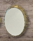 Set Of 3 Vintage Mirror Trays Gold Tone Filigree Ornate Oval Vanity Perfume