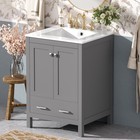24  Bathroom Vanity W ceramic Sink Modern Freestanding Vanity Cabinet W 2 Doors