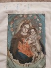 Antique Retablo Oil Painting On Tin Virgin Mary Refugio Christ  Mexican 19th C