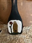 Primitive  handmade wool Rug Hooking  Bee Skep   Flower  on Painted Wooden Spoon