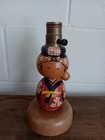 Vintage Mid-century Kokeshi Doll Family Lamps Hand Painted Solid Wood 9 1 2 In