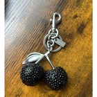 Authentic Coach Black Crystal Cherry Bag Charm Silver Rhinestone Keychain