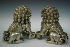 Old Tibet Silver Lion Fu Foo Dogs Door Guard Statue Handcarved