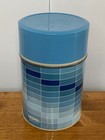 Vintage Thermos King Steeley Blue Block Pattern Metal Insulated 10 Oz Soup Cup