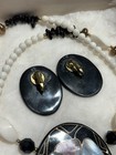 Vintage Lee Sands Set Necklace Earrings 70s Mother Of Pearl Inlay Flower 