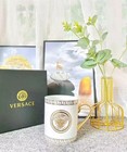 Versace White Mug With A Shiny Gold Rim And A Shiny Gold Medusa Logo