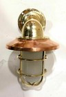 Nautical Antique Bulkhead New Brass  Ship Light With Copper Shade   White Glass 