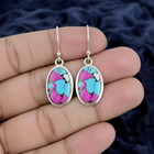 Cotton Candy Turquoise Earrings 925 Sterling Silver Handmade Oval Dangle Jewelry