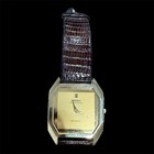 Rare Fancy Vintage Rectangular Tank Seiko Men Watch Brown Leather 1980s