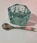 Mosser  Open Salt Cellar   Aqua  Starburst  with Spoon 