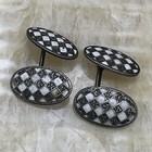 Vintage Sterling Silver  925 Enamel Checkerboard 2-sided Oval Cufflinks 6 6 Gram