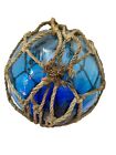 Tiki Bar Blue Glass Float  12    Vintage Japanese Fishing Ball W net Os
