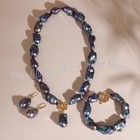 Natural Peacock Black Baroque Keshi Pearl Pendant Necklace Bracelet Earrings Set
