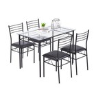5 Piece Dining Table Set 4 Chairs Glass Top Home Kitchen Breakfast Table Black