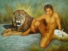 Hand Painted Original Oil Painting Art Portrait Lion Male Men On Canvas 24 x30 