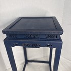 Vintage Chinoiserie Distressed Blue Plant Stand Pedestal Carved Table Mcm Asian