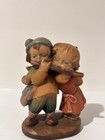 Vintage Anri Hand Carved Wood Figurine Flute Players Musician Duo Italy 3   