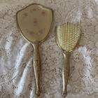 Vintage Gold Tone Vanity Set Hand Mirror   Hair Brush With Matching Handles 