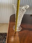 American Brilliant Cut Crystal Starburst Footed Bud Vase 8     Tall   4 5     Wide 