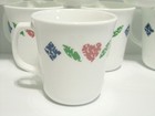 8 Corning Corelle Quilt Coffee Cups Mugs Red Hearts Blue Diamonds Exc