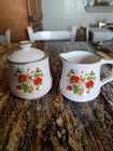 Vintage Strawberry Ceramic Cream And Covered Sugar Bowl Made In Japan Ex cond