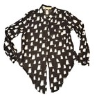 Love Notes Womens Small Black White Cat Print Tie Front Rayon Button Down Shirt