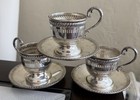 3 Fisher Sterling Demitasse Cups   Saucers