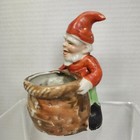 Vtg Pixie Elf Gnome W basket Christmas Figurine Planter 4 5  Tall Pottery Japan 