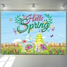 Spring Decorations Hello Spring Banner 72  X 48  Backdrop Gnomes Flowers 