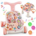 3-in-1 Baby Push Walker   Activity Center - Sit To Stand  Music Panel  Pink  6-1