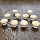 10 Vtg Cabinet Cupboard Dresser Drawer Round Wooden Pull Knob Handle White Lot