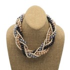 Gold Tone 6 Strand Braided Multicolored Faux Pearl Beads Fashion Necklace