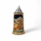 Vintage German Beer Stein Lidded Made In West Germany Pewter Lid Alpine Scene