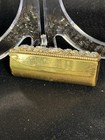 Vintage Gold Tone Brass Crystals Lipstick Holder Case W mirror Velvet Lined